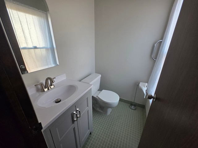bathroom with tile patterned flooring, toilet, and vanity