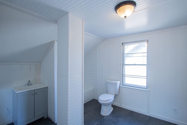 full bathroom with toilet, vaulted ceiling, tub / shower combination, and sink