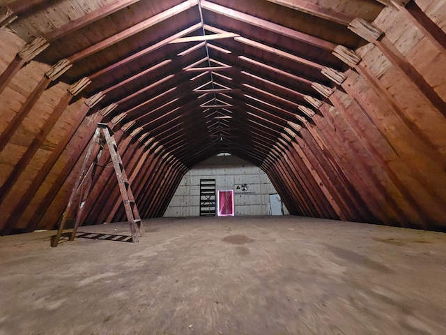 view of unfinished attic