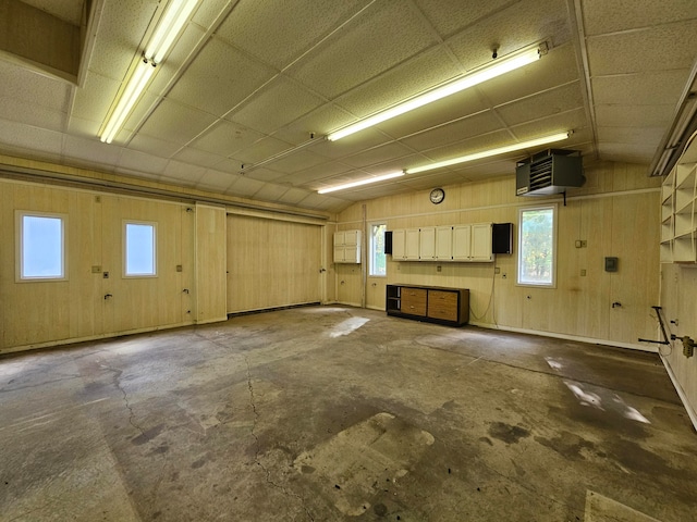 garage with wood walls