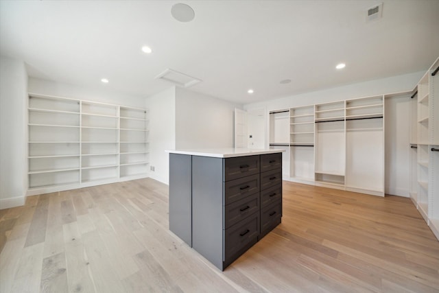 spacious closet with light hardwood / wood-style flooring