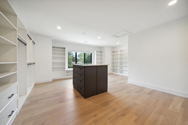 spacious closet with light hardwood / wood-style flooring