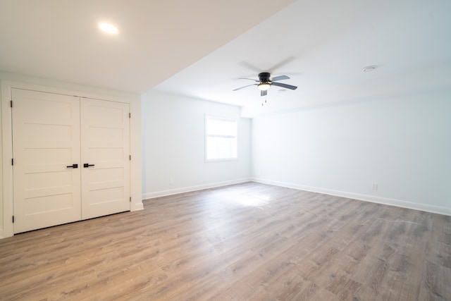 interior space featuring ceiling fan and light hardwood / wood-style floors