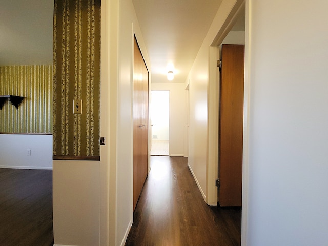 corridor with dark hardwood / wood-style flooring