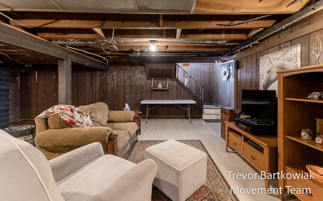 basement with wooden walls