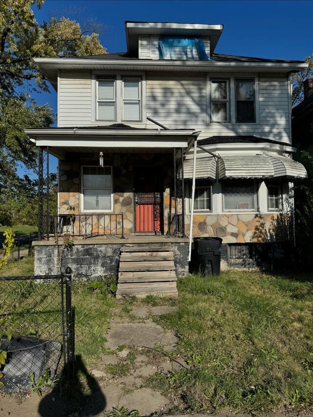 6028 Seminole St, Detroit, MI 48213 - traditional style home with covered porch and stone siding