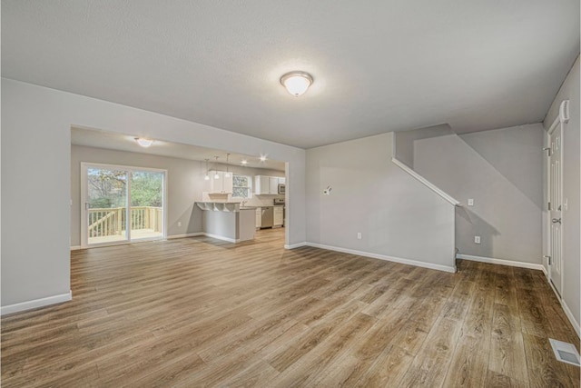 unfurnished living room with light hardwood / wood-style flooring