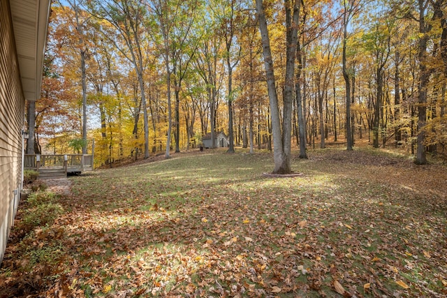 view of yard featuring a wooden deck