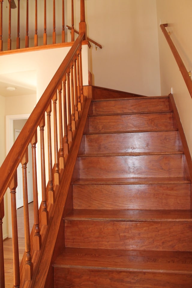 stairway featuring hardwood / wood-style floors