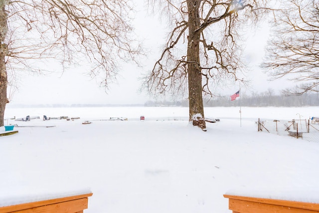 view of yard layered in snow