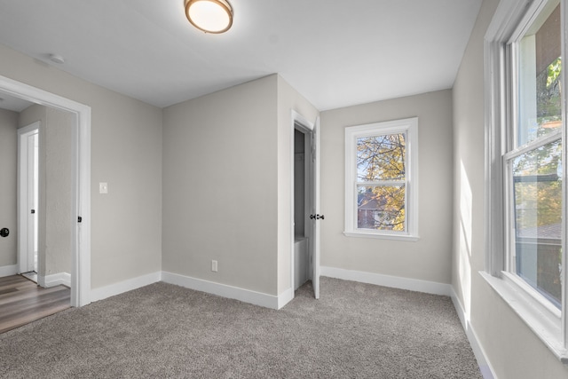 unfurnished bedroom featuring carpet flooring and multiple windows