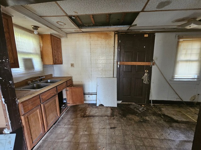 17408 Hamburg St, Detroit, MI 48205 - kitchen with a sink, healthy amount of natural light, brown cabinetry, and light countertops