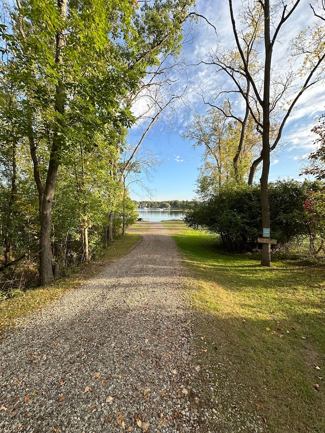 view of road featuring a water view