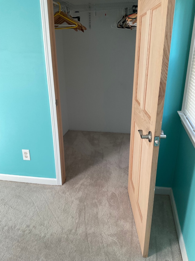 spacious closet featuring light carpet