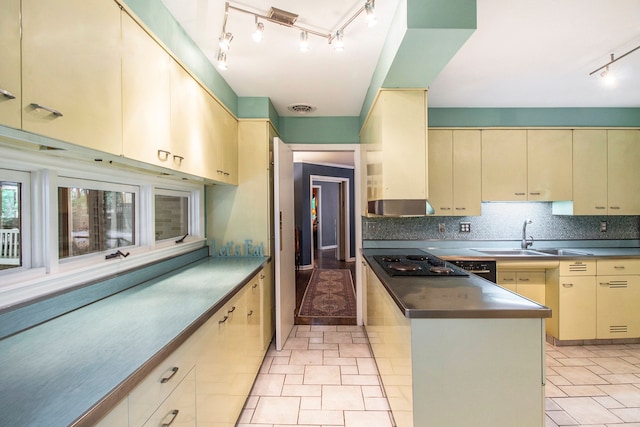 kitchen featuring cream cabinetry, black electric stovetop, exhaust hood, and sink