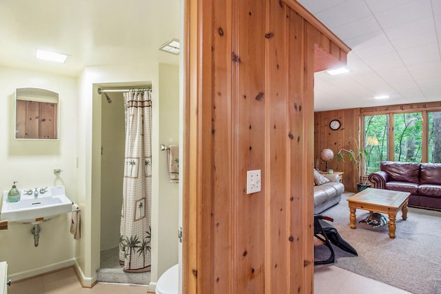 interior space with wooden walls and sink