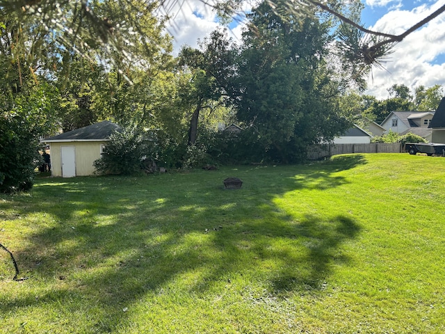 view of yard featuring a storage unit