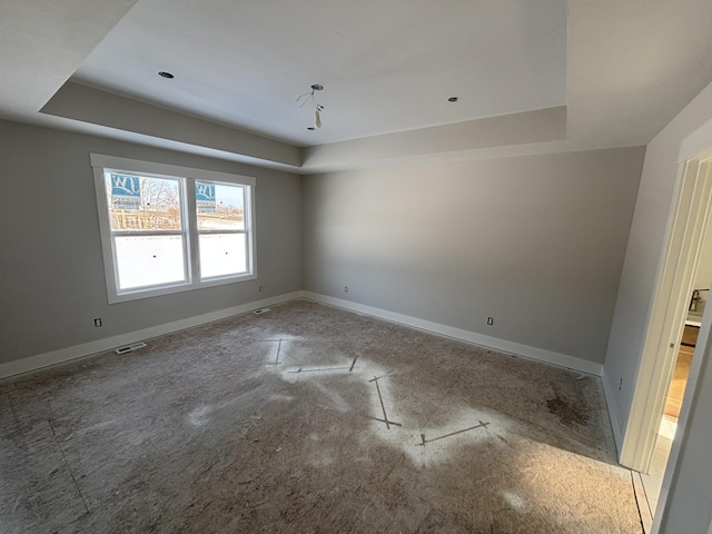 unfurnished room with a raised ceiling