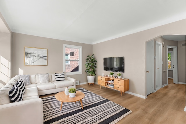 living room with light wood-type flooring