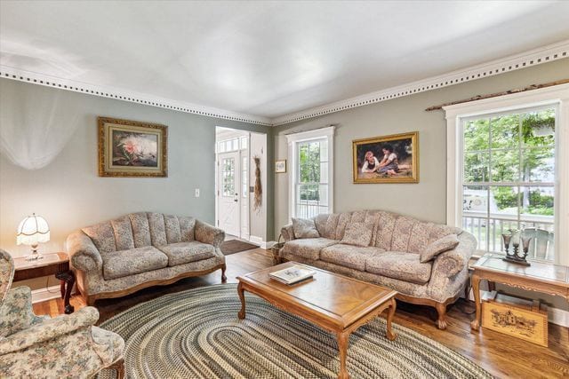 living room with hardwood / wood-style flooring