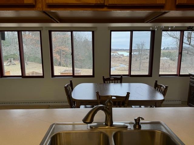 sunroom / solarium with sink and a baseboard heating unit