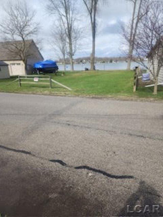 view of street with a water view