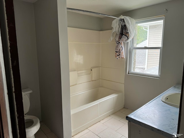 full bathroom featuring tile patterned floors, vanity, shower / bath combination, and toilet