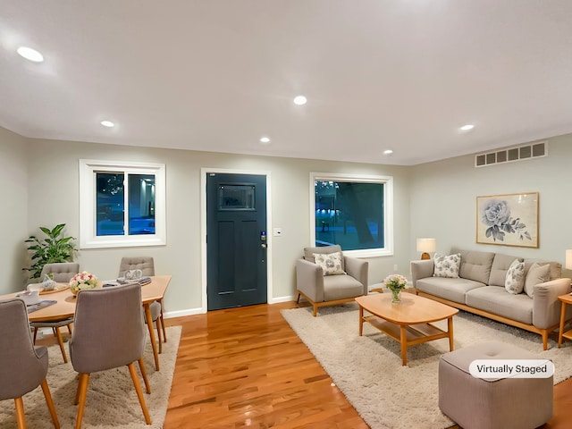 living room featuring light hardwood / wood-style flooring