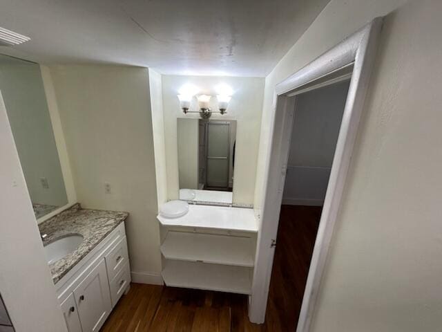 bathroom with wood-type flooring and vanity