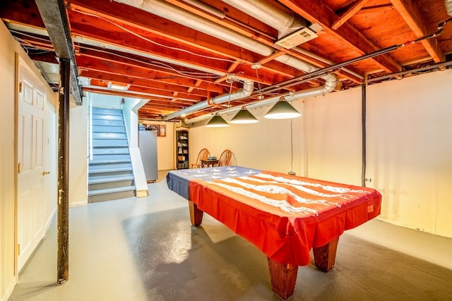 rec room with concrete flooring and billiards