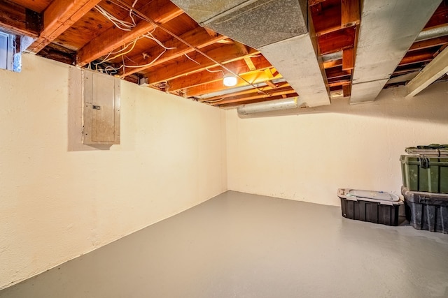 basement featuring electric panel