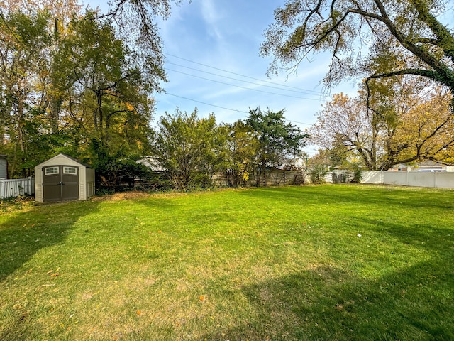 view of yard with a shed