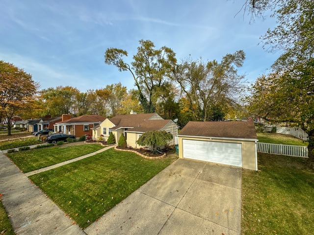 ranch-style home with a garage and a front yard