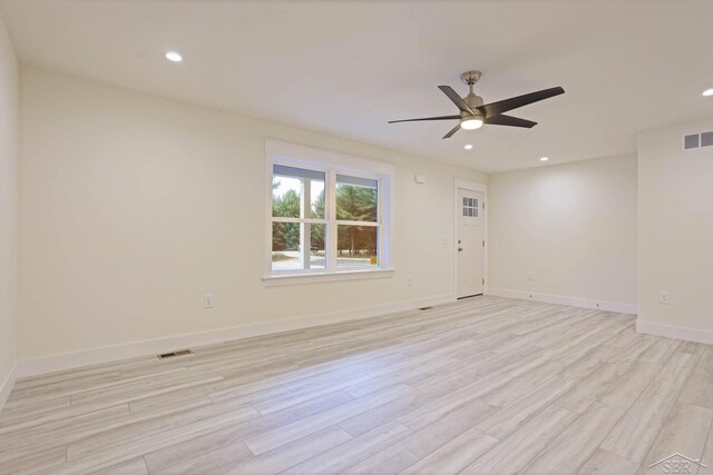 2210 Fox Run Rd, West Branch, MI 48661 - empty room with light wood-style floors, ceiling fan, baseboards, and recessed lighting