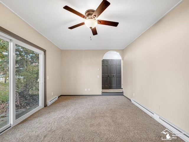 6405 Stillwater Ct, Erie, MI 48133 - carpeted spare room with baseboard heating, ceiling fan, and baseboards