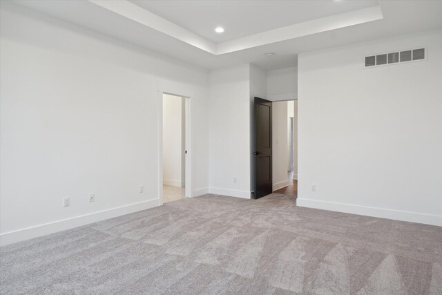 carpeted spare room featuring a raised ceiling