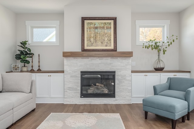 2680 Ashford Trl, Portage, MI 49024 - living room featuring wood finished floors, plenty of natural light, and a tiled fireplace