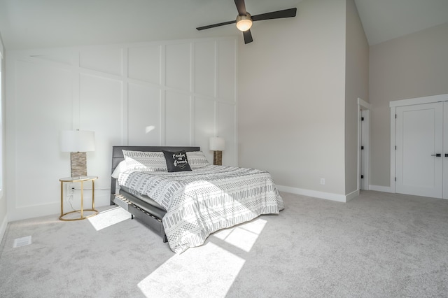 2680 Ashford Trl, Portage, MI 49024 - bedroom with carpet floors, lofted ceiling, baseboards, and ceiling fan