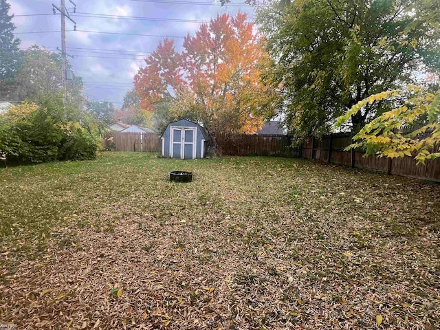 view of yard with a storage unit