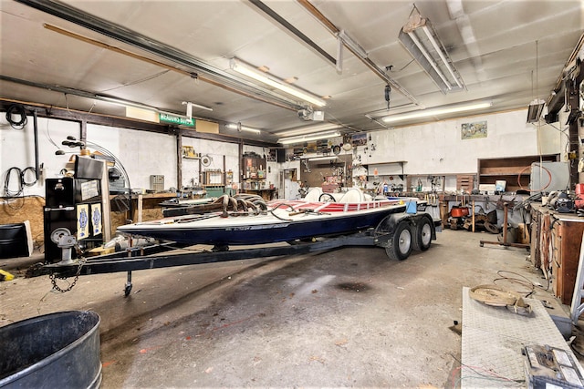 garage featuring a workshop area