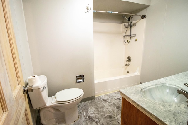 full bathroom with bathing tub / shower combination, vanity, and toilet