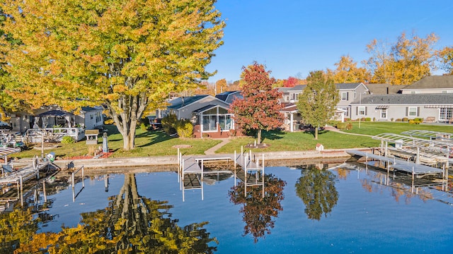 dock area featuring a water view