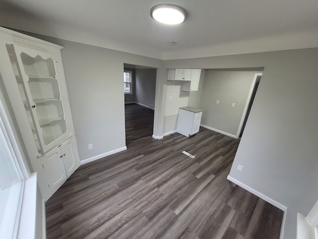 unfurnished living room with dark hardwood / wood-style flooring