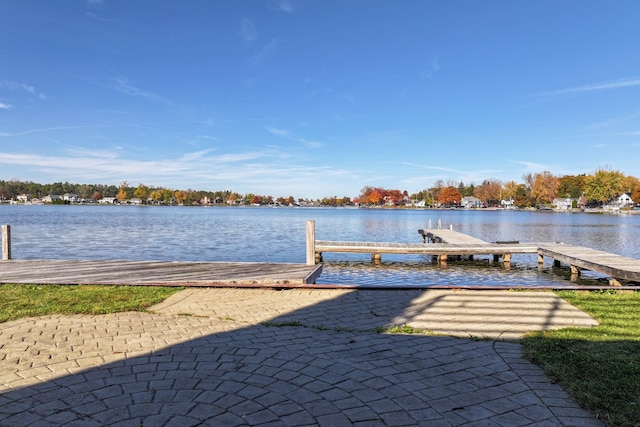 dock area with a water view