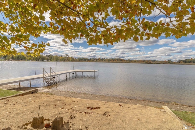 view of dock with a water view