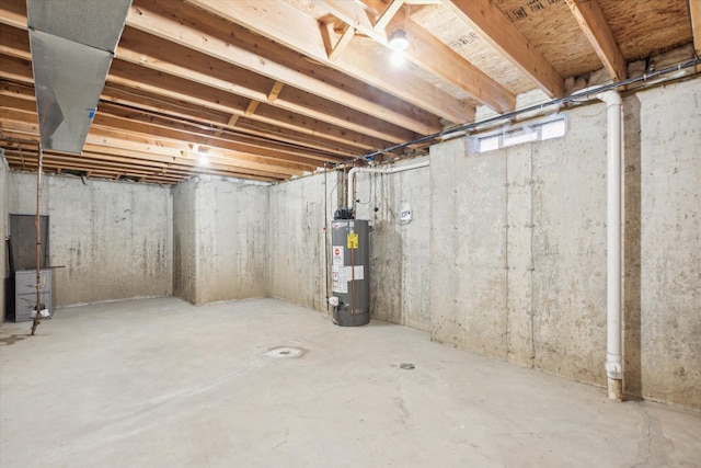 basement featuring gas water heater