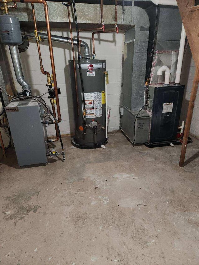 utilities with gas water heater and heating unit