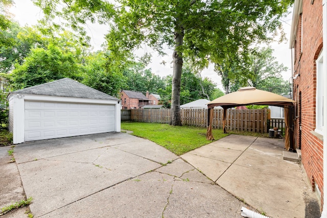 garage with a lawn