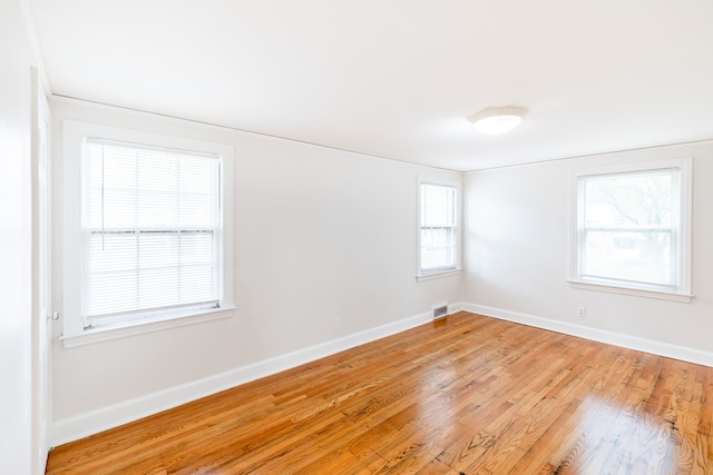 spare room featuring light wood-type flooring and plenty of natural light