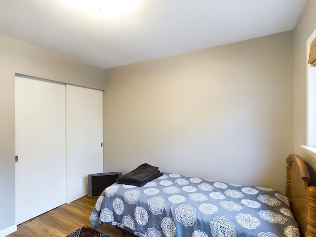 bedroom featuring a closet and wood-type flooring